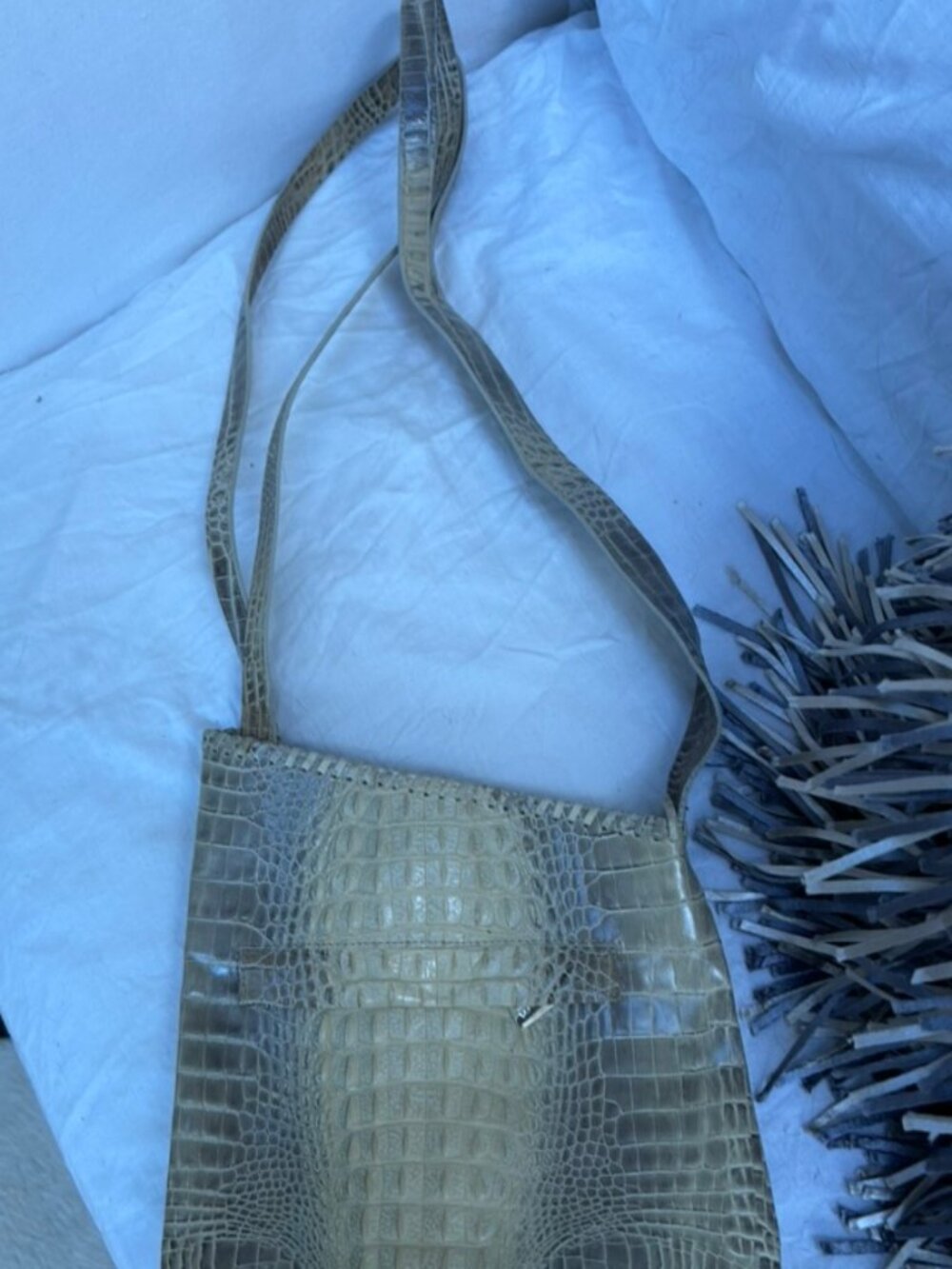 Silver Blue USA taupe khaki python imprint leather shoulder bag 11x9